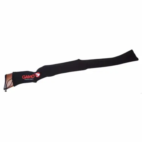Gamo Air Rifle Sock - black fabric rifle sock with red Gamo logo shown covering a rifle Gamo Air Rifle Sock - black fabric rifle sock with red Gamo logo shown covering a rifle