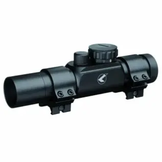 Gamo 30mm RGB Red Dot Sight - angled view of black tubular red dot sight with two mounting feet