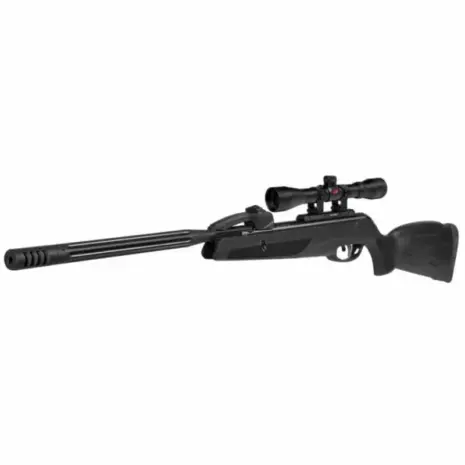 Gamo Replay-10 Air Rifle - 5.5mm (With 4x32 Riflescope) - black-stock air rifle with mounted riflescope and long barrel shroud Gamo Replay-10 Air Rifle - 5.5mm (With 4x32 Riflescope) - black-stock air rifle with mounted riflescope and long barrel shroud
