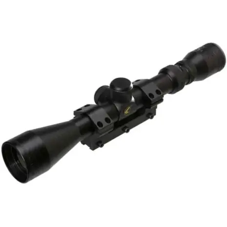 Gamo G3-9x40 WR 1PM Riflescope - angled view of black telescopic sight with mounting rail Gamo G3-9x40 WR 1PM Riflescope - angled view of black telescopic sight with mounting rail