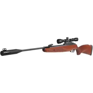 Home 8 Gamo Hunter 1250 Grizzly Pro Air Rifle 4.5mm - wood-stock air rifle with mounted riflescope and large muzzle shroud