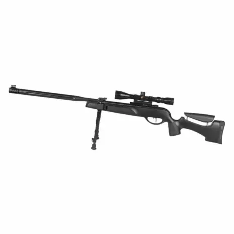 Gamo HPA MI-MAXXIM IGT Air Rifle - 5.5mm (With 3-9x40WR Riflescope) - left-facing black air rifle with scope and bipod extended Gamo HPA MI-MAXXIM IGT Air Rifle - 5.5mm (With 3-9x40WR Riflescope) - left-facing black air rifle with scope and bipod extended