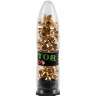 Home 57 Gamo 4.5mm PBA Raptor Pellets - Blister - clear elongated container of gold coloured pellets with black labels