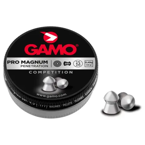 Gamo Pro-Magnum 4.5mm pellets — 250-count tin Gamo Pro-Magnum 4.5mm 250-count tin with pellet illustration