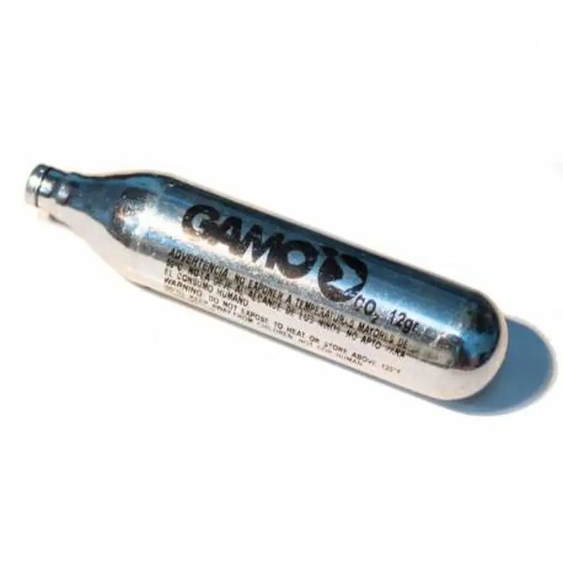 Gamo 12g CO2 Cylinder - silver CO2 cylinder shown at an angle