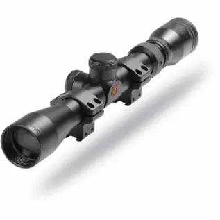 Gamo 3-9x32 Riflescope (With Rings) - angled view of black telescopic sight with two mounting rings