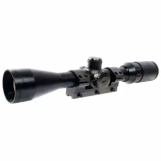 Gamo 3-9x40 IRWR Riflescope - angled view of black riflescope with mounting base and adjustment turrets