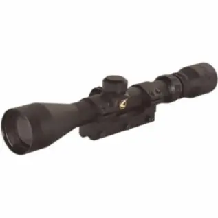 Gamo 3-9x50 30mm Riflescope (With Rings) - angled view of black riflescope with mounting rings