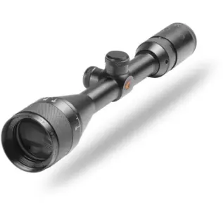 Gamo 4-12x44 MDAO Riflescope - angled view of black riflescope with adjustment turrets