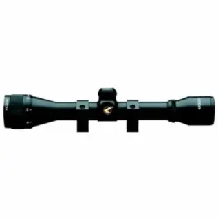 Gamo 4x32 AO Riflescope (With Rings) - black riflescope with mounting rings shown in side view