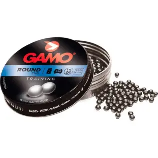 Home 60 Gamo BBs Round Pellets - 4.5mm - open pellet tin with blue label and loose round BBs