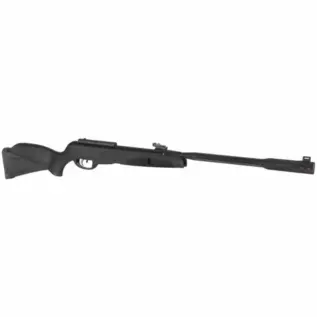 Gamo Black Fusion 5.5mm Air Rifle - black rifle with vented muzzle shown in side view