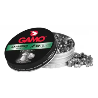 Home 53 Gamo Expander Pellets - 4.5mm (Pack of 250) - open Expander pellet tin with green label and pellets beside it