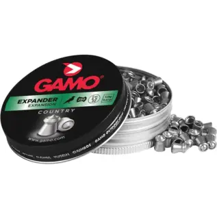 Home 66 Gamo Expander Pellets - 5.5mm - open Expander pellet tin with green label and pellets beside it