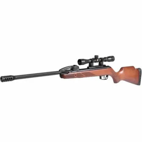Gamo Fast Shot-10 IGT Air Rifle - 4.5mm - wood-stock air rifle with mounted riflescope and vented muzzle Gamo Fast Shot-10 IGT Air Rifle - 4.5mm - wood-stock air rifle with mounted riflescope and vented muzzle