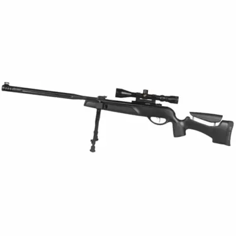 Gamo HPA Mi-Maxxim IGT Air Rifle - 4.5mm (With 3-9x40WR Riflescope) - left-facing black air rifle with scope and bipod extended