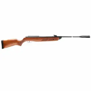 Gamo Hunter 1250 4.5mm Air Rifle - wood-stock rifle with long black barrel shown in side view