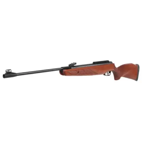 Gamo Hunter 1250 Grizzly Air Rifle - 4.5mm - side view of air rifle with brown wooden stock Gamo Hunter 1250 Grizzly Air Rifle - 4.5mm - side view of air rifle with brown wooden stock