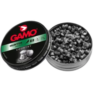 Gamo Hunter Pellets - 6.35mm (Pack of 200) - open Hunter pellet tin with green label and pellets inside