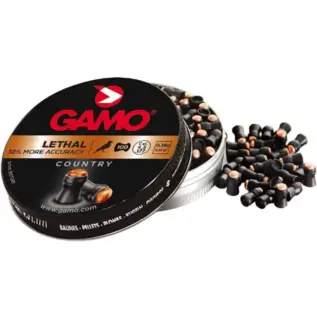 Home 55 Gamo Lethal Pellets - 4.5mm (Pack of 100) - open Lethal pellet tin with orange label and pellets beside it