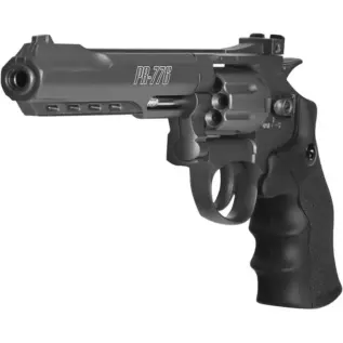 Home 43 Gamo PR-776 CO2 Revolver - 4.5mm - angled front view of black revolver with textured grip