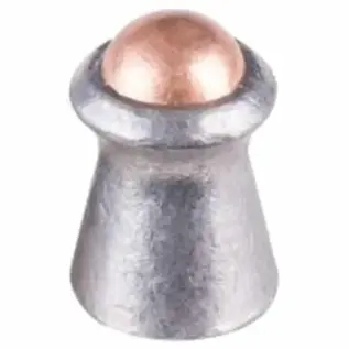 Gamo Rocket Pellets – 4.5mm (Pack of 150) – close-up of grey pellet with copper-coloured spherical tip Gamo Rocket Pellets - 4.5mm (Pack of 150) - close-up of grey pellet with copper-coloured spherical tip