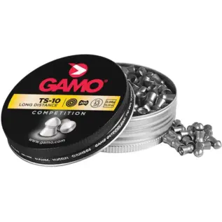 Home 59 Gamo TS-10 Pellets - 4.5mm (Pack of 200) - open TS-10 pellet tin with yellow label and pellets beside it
