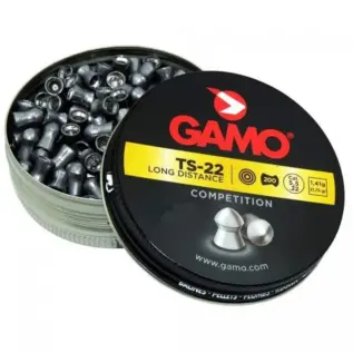 Gamo TS-22 Pellets - 5.5mm (Pack of 200) - open TS-22 pellet tin with yellow label