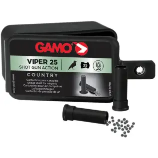 Home 70 Gamo Viper Express 25 Pellets - 5.5mm - black Viper 25 box with cartridges and small round pellets beside it