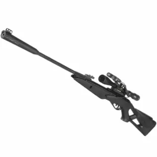 Gamo Whisper-X Vampir 4.5mm Air Rifle (With 3-9X40 WR Riflescope) - black air rifle with mounted scope shown diagonally