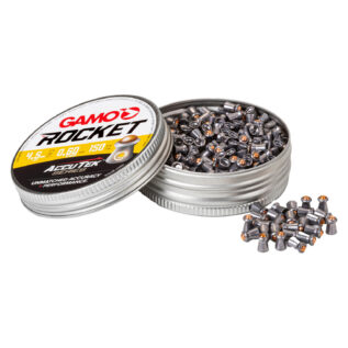 Home 47 Gamo Rocket AccuTek 4.5mm steel-tipped pellets and labelled 150-pellet tin