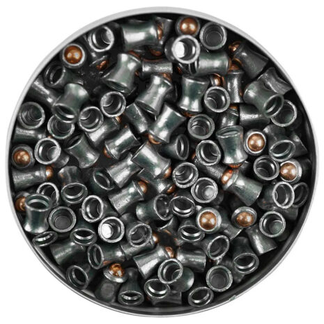 Gamo Rocket AccuTek 5.5mm — open tin, top view Open tin of Gamo Rocket AccuTek steel-tipped pellets, top view