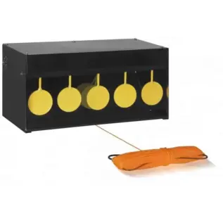 Gamo 5 Circle Pellet Trap - black pellet trap with five yellow circle targets and orange reset cord